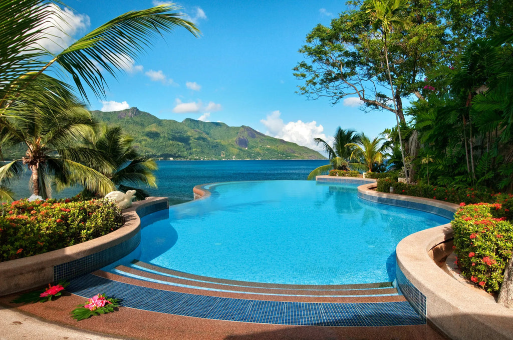 Infinity swimming Pool at Hilton Seychelles Northolme Resort & Spa, Mahe Island, Seychelles.