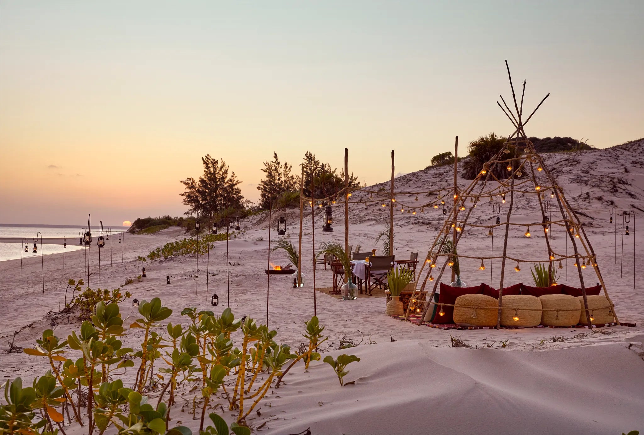 Beach dinner at Kisawa Sanctuary, Benguerra Island, Mozambique.