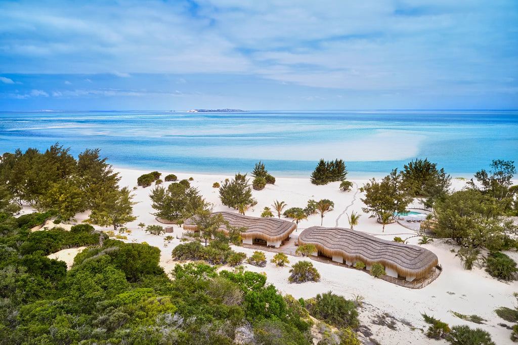 Guest residence from above at Kisawa Sanctuary, Benguerra Island, Mozambique.