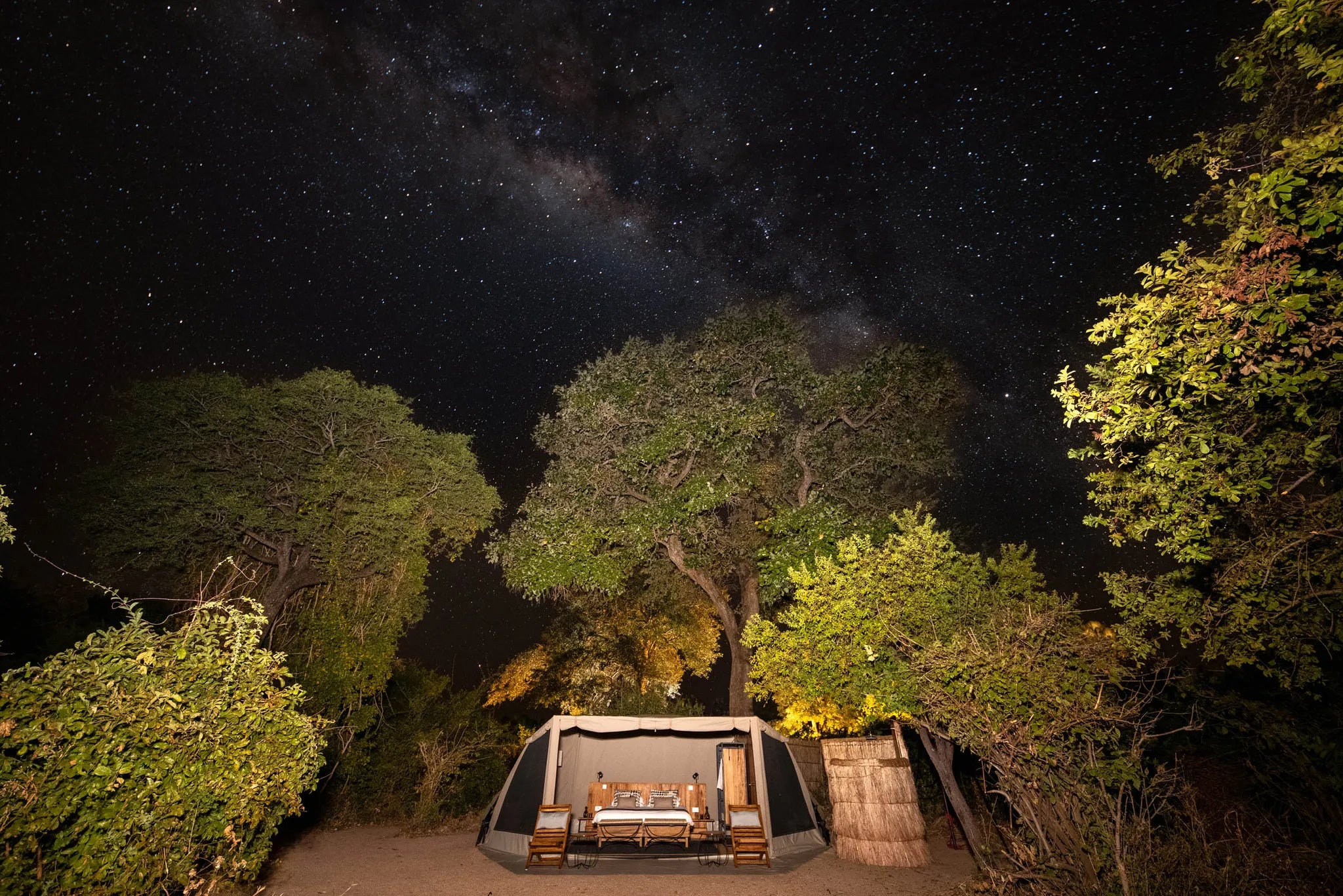 Kokoko - Open Tent Under the Stars at Kokoko Camp, Ruaha National Park, Tanzania.