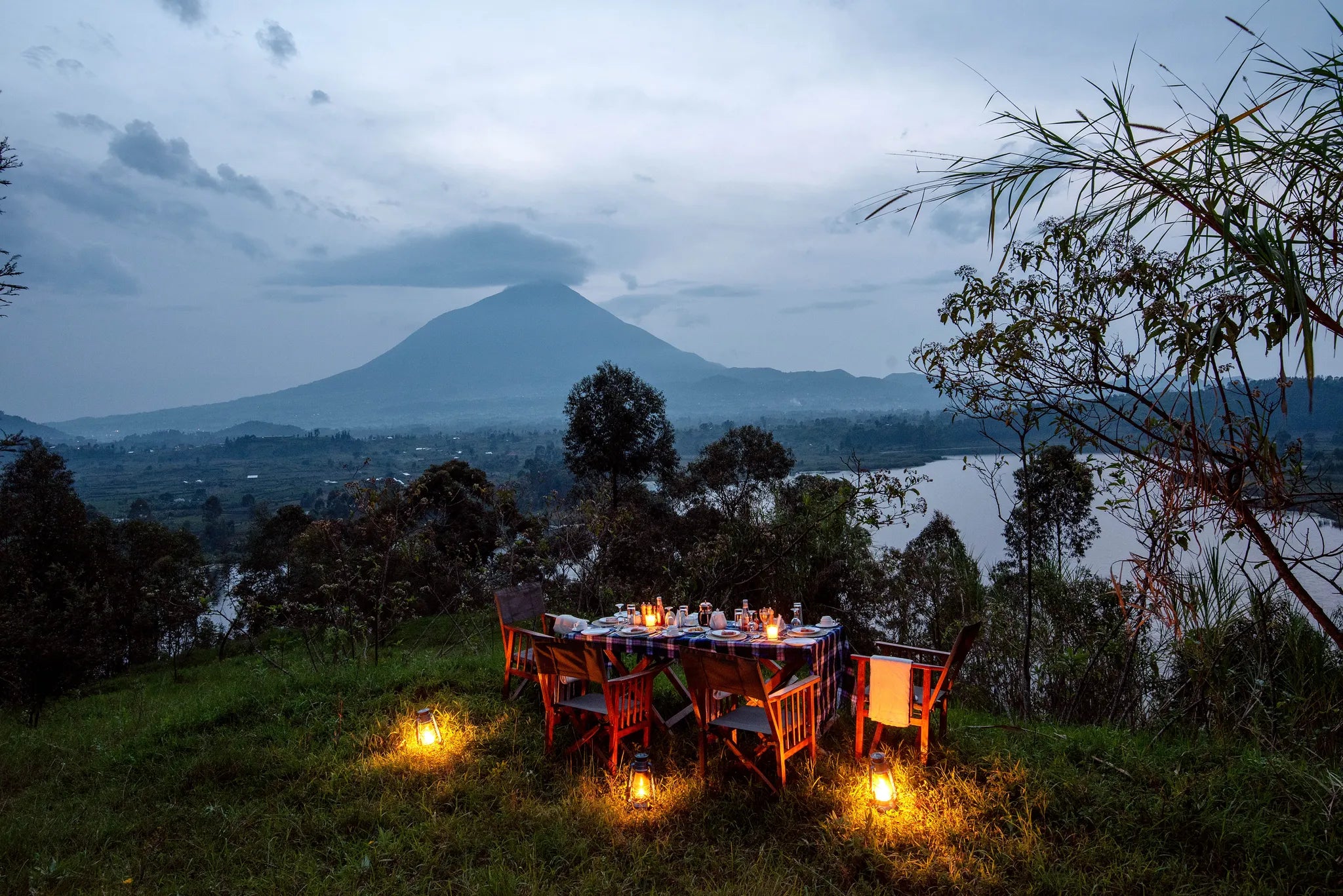 bush set up at Lake Chahafi Resort, Mgahinga Gorilla National Park, Uganda.