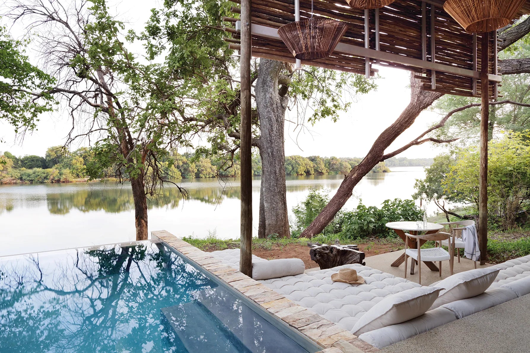 Matetsi River Lodge Suites outdoor living at Matetsi Victoria Falls, Matetsi Private Game Reserve, Zimbabwe.