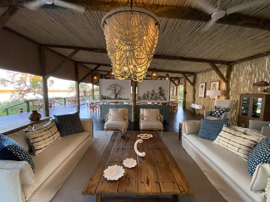 Comfortable seating at Mopiri at Mopiri, Okavango Panhandle, Botswana.