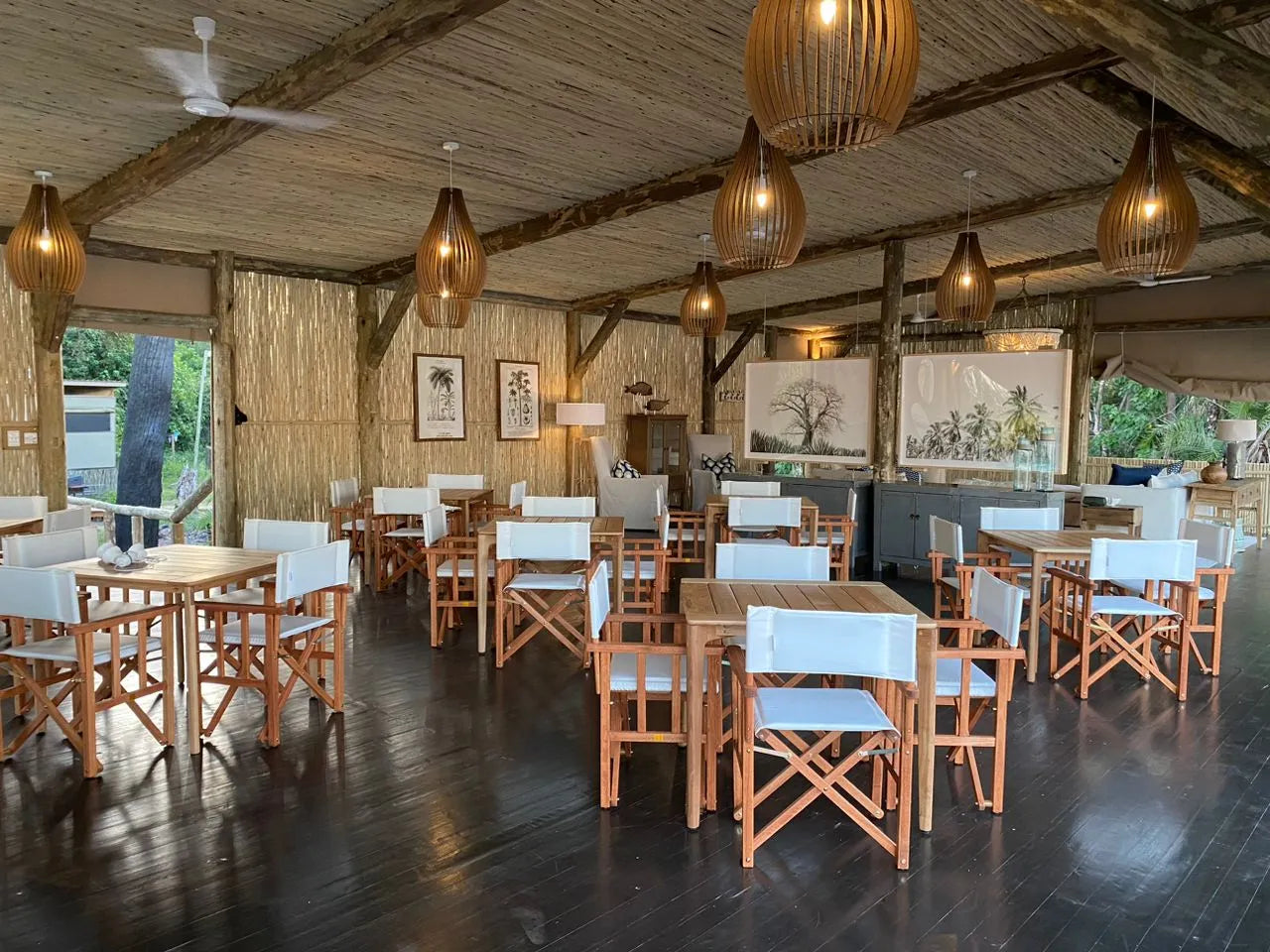 Dining area at Mopiri at Mopiri, Okavango Panhandle, Botswana.