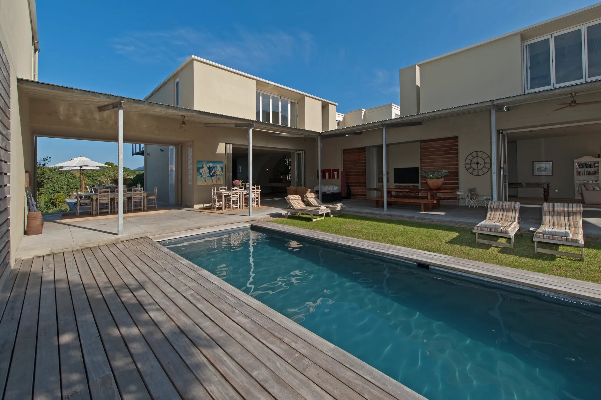 Quart yard and Pool area at Mosselberg on Grotto Beach, Hermanus, South Africa.