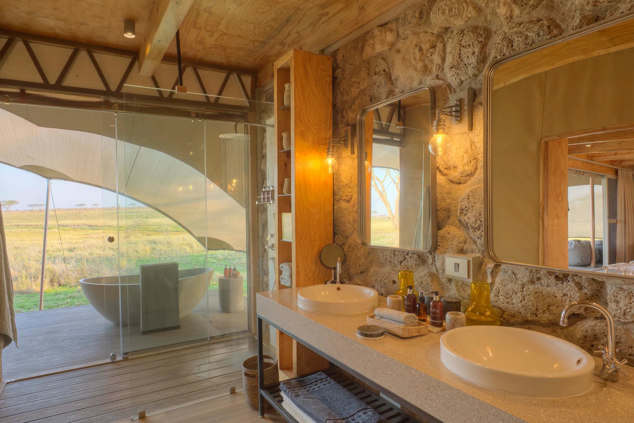 Namiri Plains - Bathroom at Namiri Plains Camp, Eastern Serengeti, Tanzania.