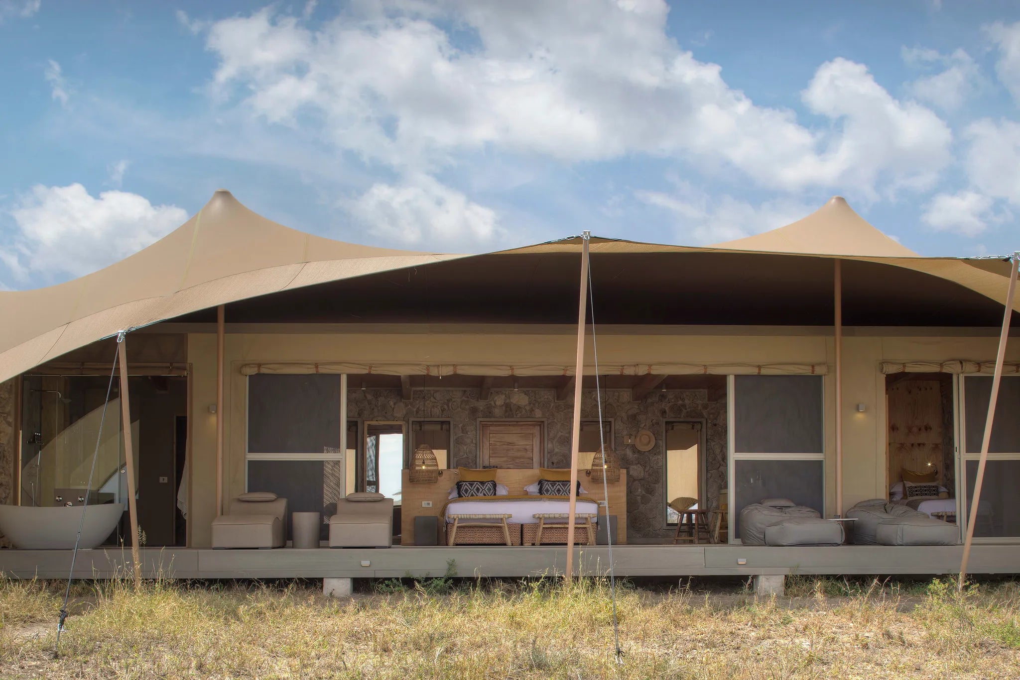Namiri Plains - Family Tent Exterior at Namiri Plains Camp, Eastern Serengeti, Tanzania.