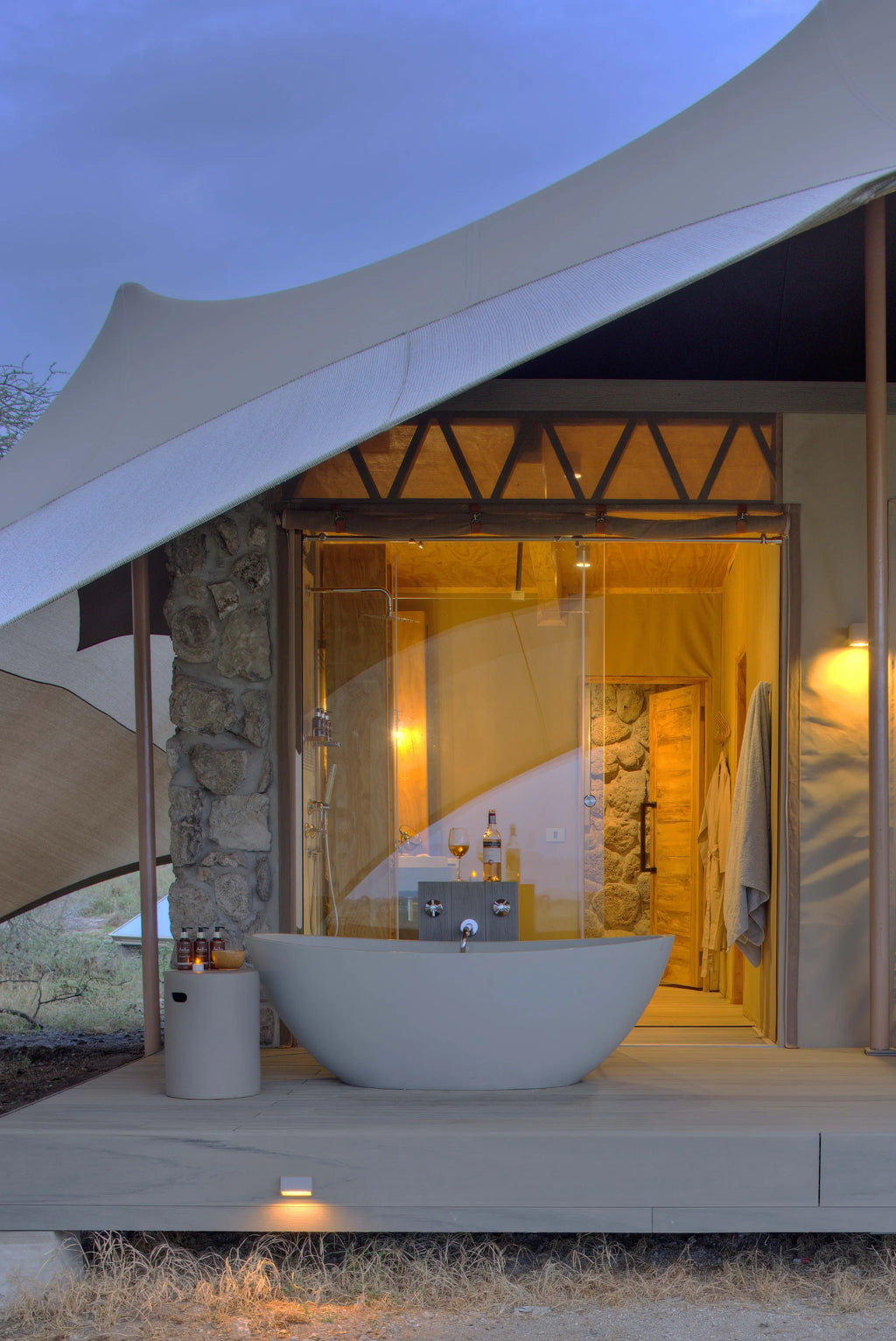 Namiri Plains - Outdoor Bath at Namiri Plains Camp, Eastern Serengeti, Tanzania.