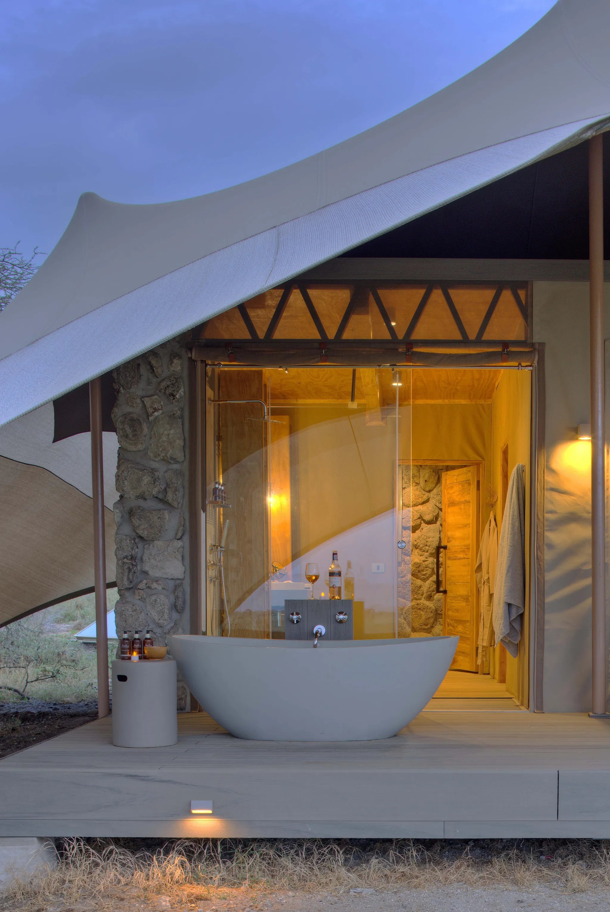 Namiri Plains - Outdoor Bath at Namiri Plains Camp, Eastern Serengeti, Tanzania.
