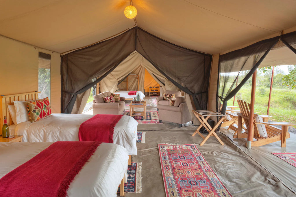 Asilia Ol Pejeta Bush Camp - Family Room - Twin Set Up with View Into Lounge and Main Bedroom at Ol Pejeta Bush Camp, Ol P...