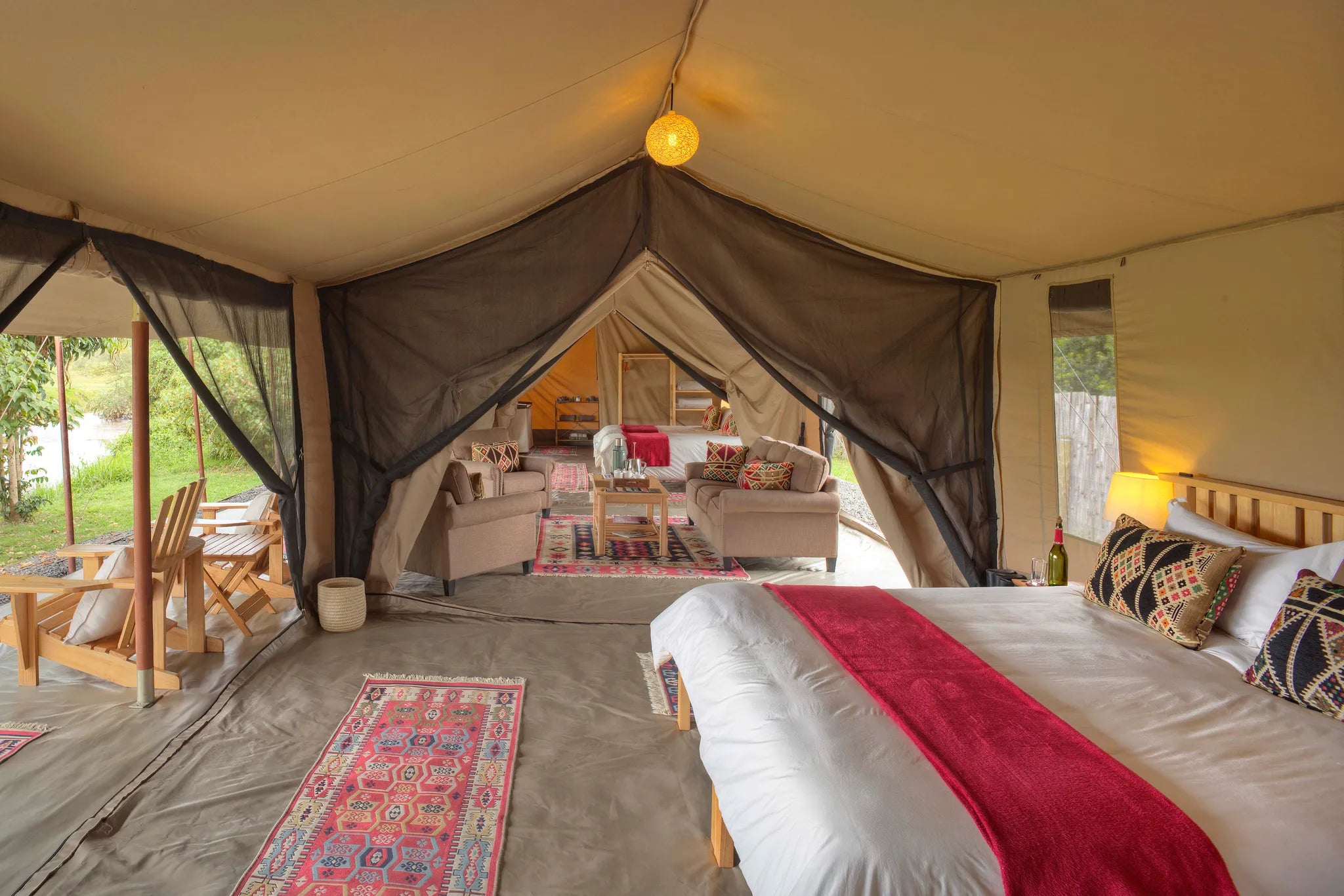 Asilia Ol Pejeta Bush Camp - Family Tent Layout - Main Room, Lounge, Twin Set Up at Ol Pejeta Bush Camp, Ol Pejeta Conserv...