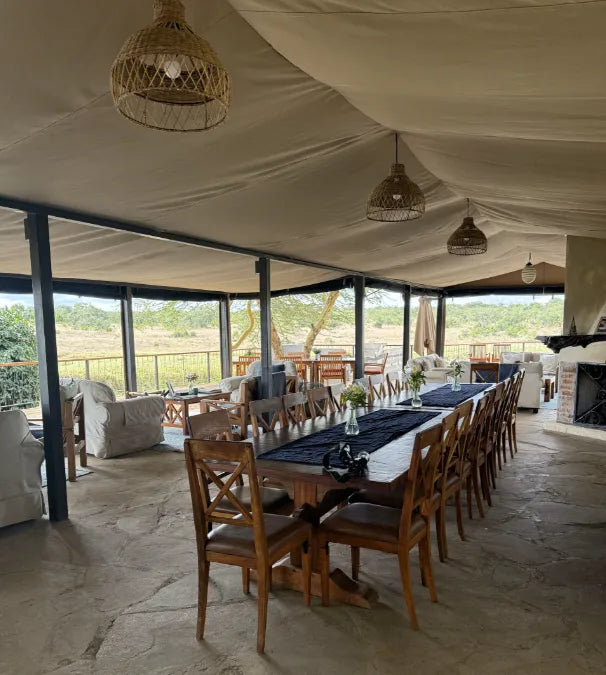 Asilia Ol Pejeta Bush Camp - Guest Tent Bathroom - Dining Area at Ol Pejeta Bush Camp, Ol Pejeta Conservancy, Kenya.