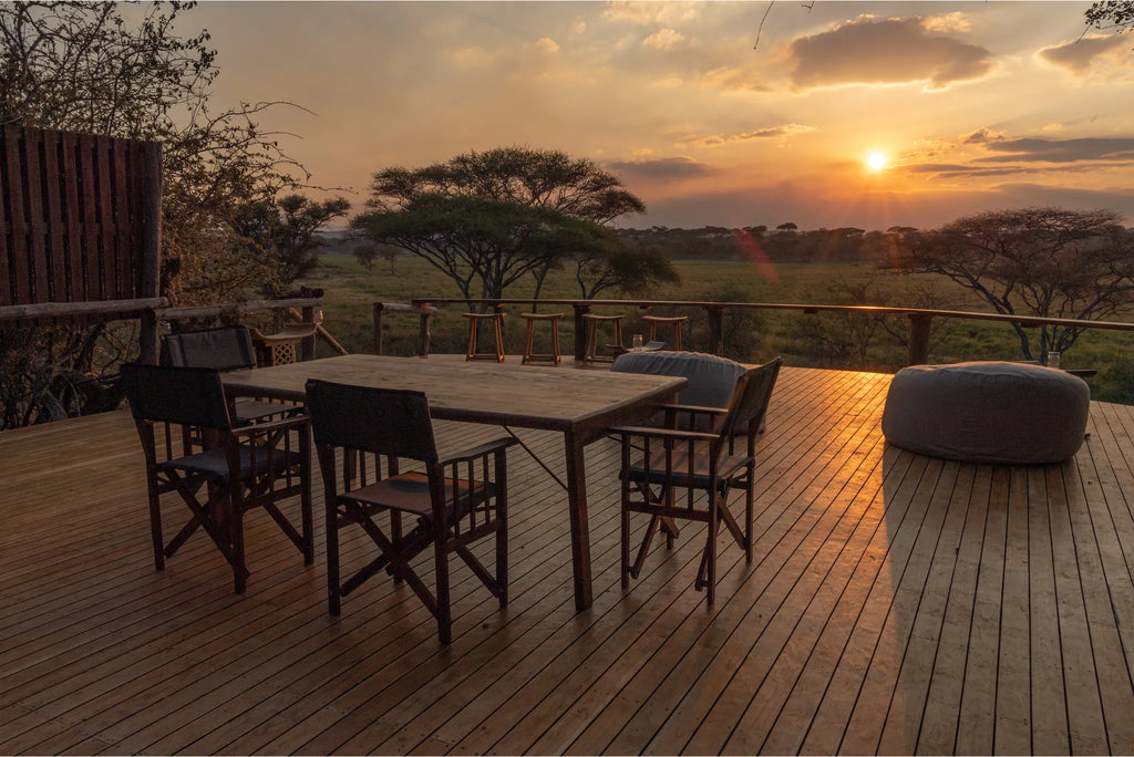 Oliver's - Main deck at sunset at Oliver's Camp, Tarangire National Park, Tanzania.