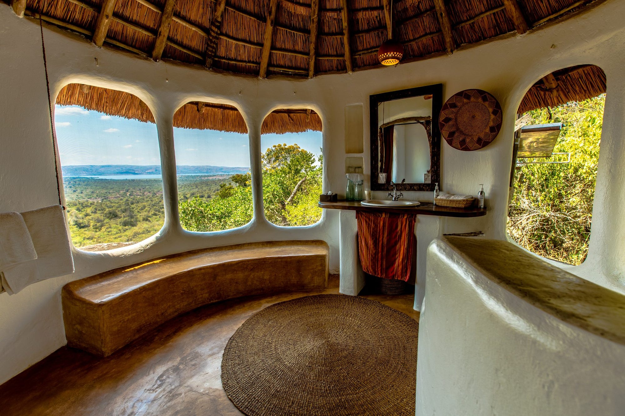 Tented Room with Thatched Roof, Wooden Floor and built Bathroom