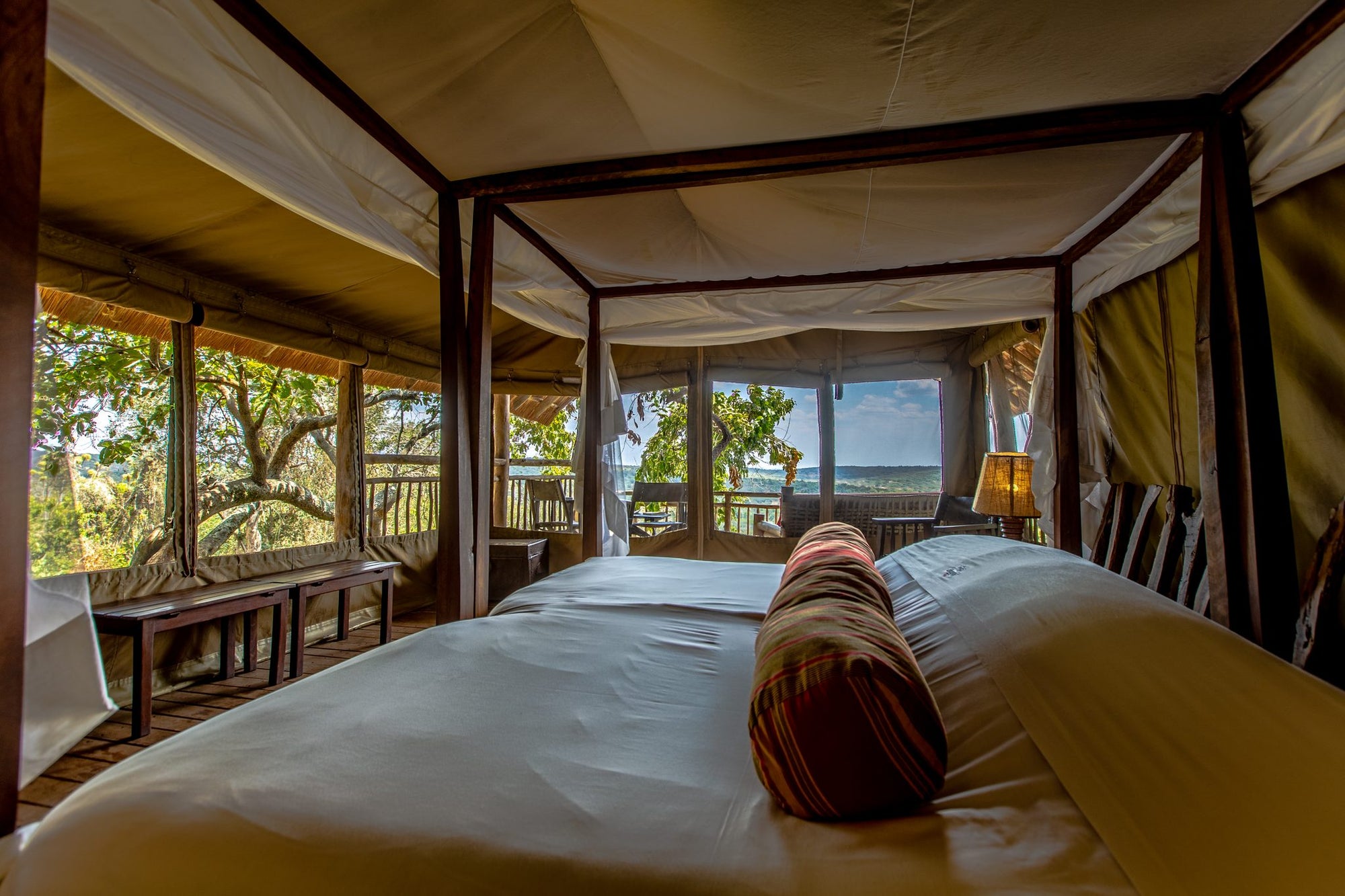 Tented Room with Thatched Roof, Wooden Floor and built Bathroom