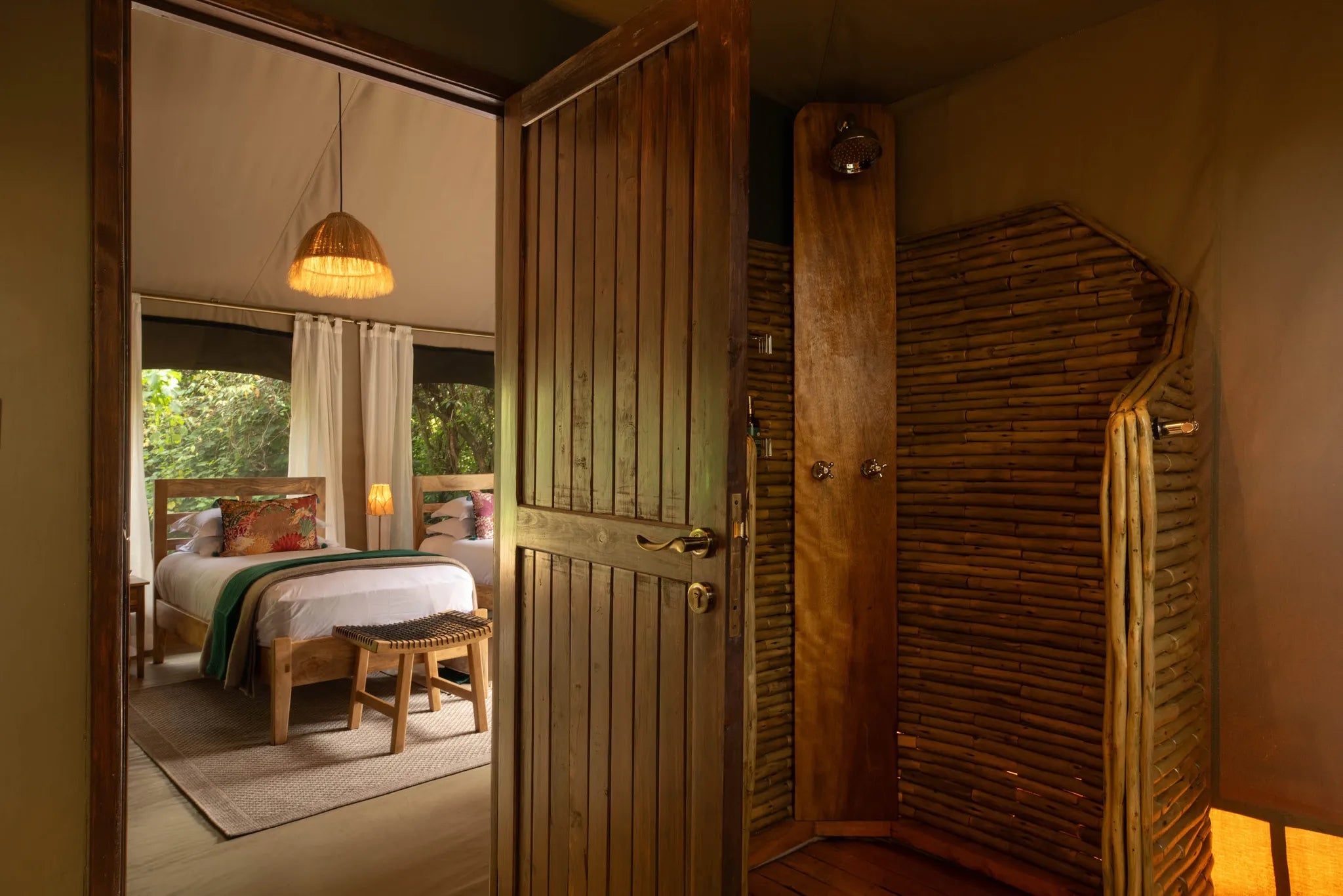 Rekero Camp - Family Room Bathroom to Twin Room at Rekero, Masai Mara National Reserve, Kenya.