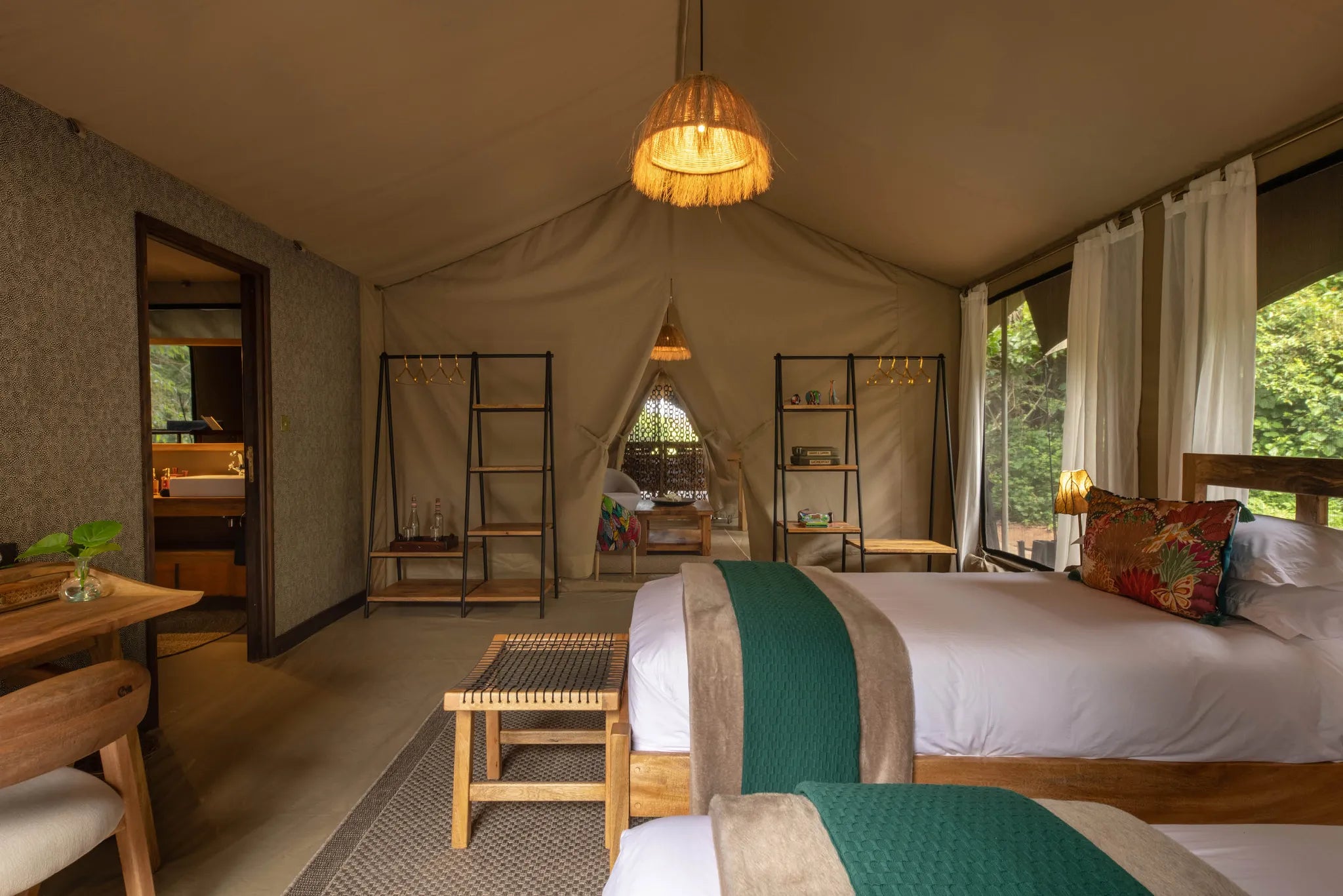 Rekero Camp - Family Room Twin Interleading to Lounge at Rekero, Masai Mara National Reserve, Kenya.
