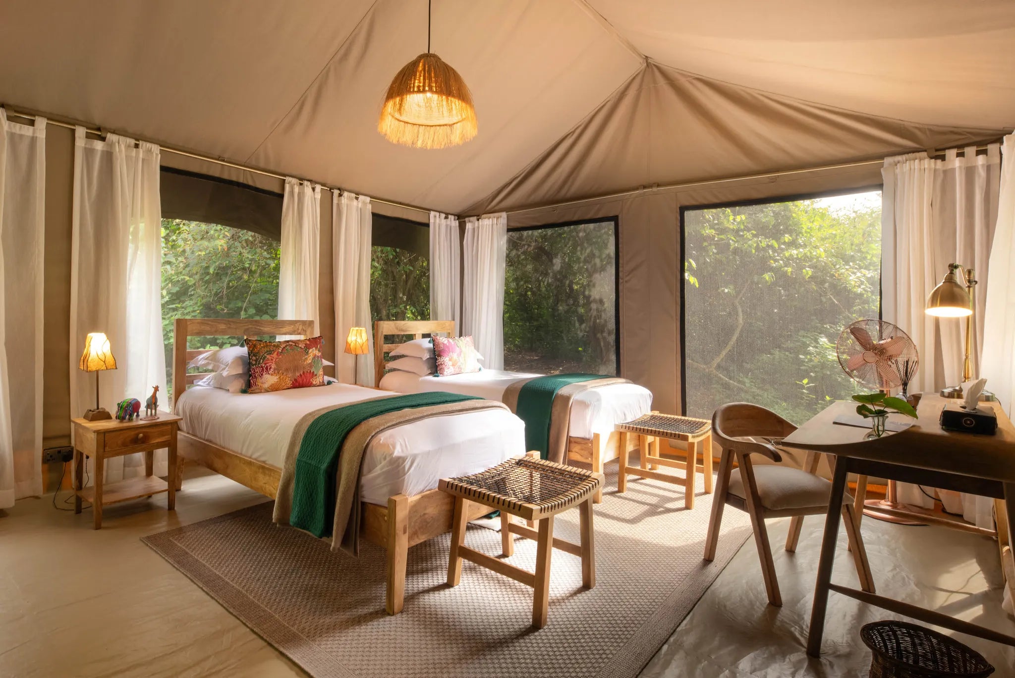 Rekero Camp - Family Tent Twin Room Interior at Rekero, Masai Mara National Reserve, Kenya.