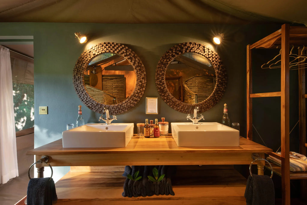 Rekero Camp - Tent Bathroom Vanity at Rekero, Masai Mara National Reserve, Kenya.