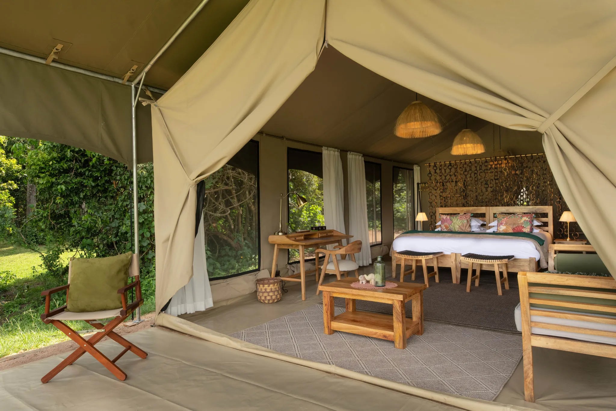 Rekero Camp - Tent Entrance Lounge Area at Rekero, Masai Mara National Reserve, Kenya.