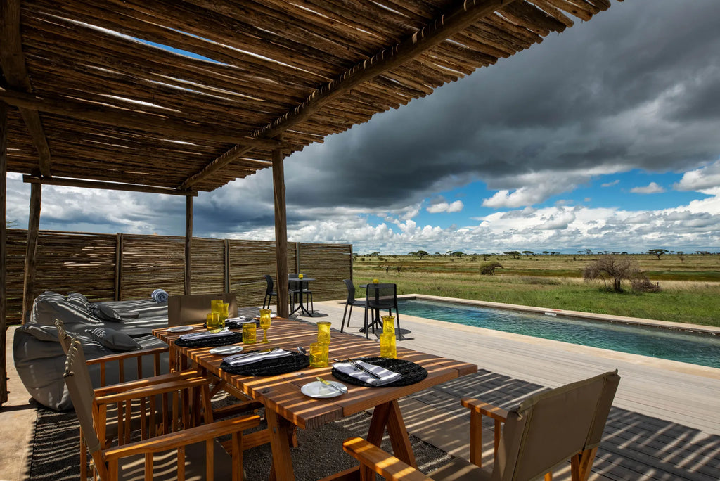 Asilia Africa - Namiri Plains Retreats - Lunch setup at shared Main Area at Retreats at Namiri Plains, Eastern Serengeti.