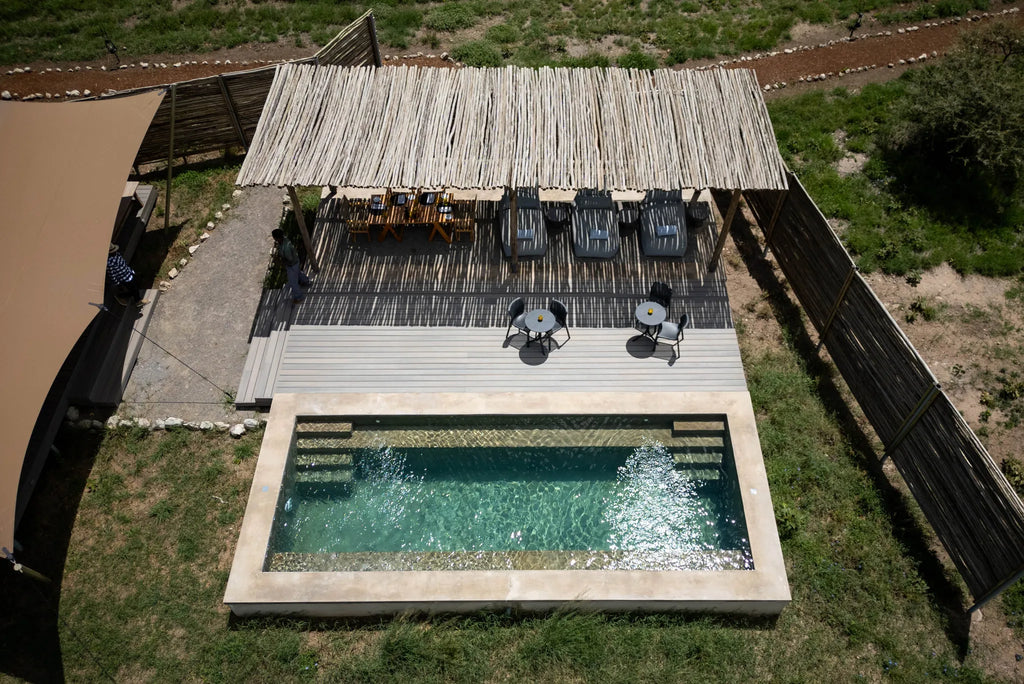 Asilia Africa - Namiri Plains Retreats - Aerial View of shared Main Area at Retreats at Namiri Plains, Eastern Serengeti.
