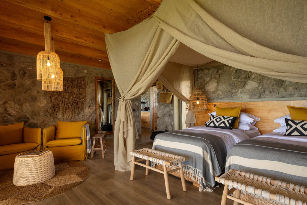 Asilia Africa - Namiri Plains Retreats - Twin Room Interior at Retreats at Namiri Plains, Eastern Serengeti.