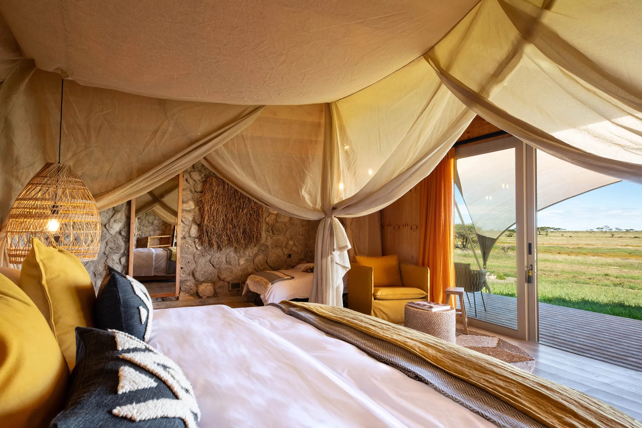 Asilia Africa - Namiri Plains Retreats - Double Room deck view at Retreats at Namiri Plains, Eastern Serengeti.
