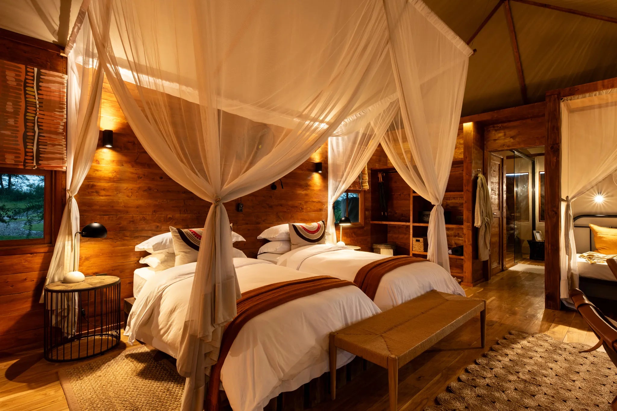 Asilia Africa - Sayari Retreat - Twin Bed Set Up at Retreats at Sayari, Northern Serengeti, Tanzania.