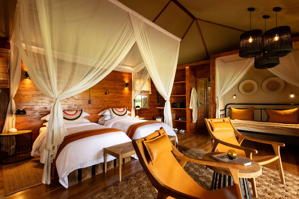 Asilia Africa - Sayari Retreat - Twin Room Interior at Retreats at Sayari, Northern Serengeti, Tanzania.
