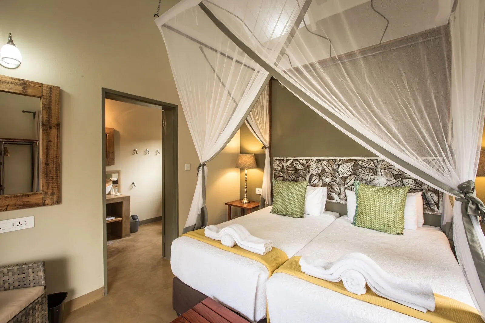 Robins Camp Acacia Chalet Inside at Robins Camp, Western Hwange National Park, Zimbabwe.