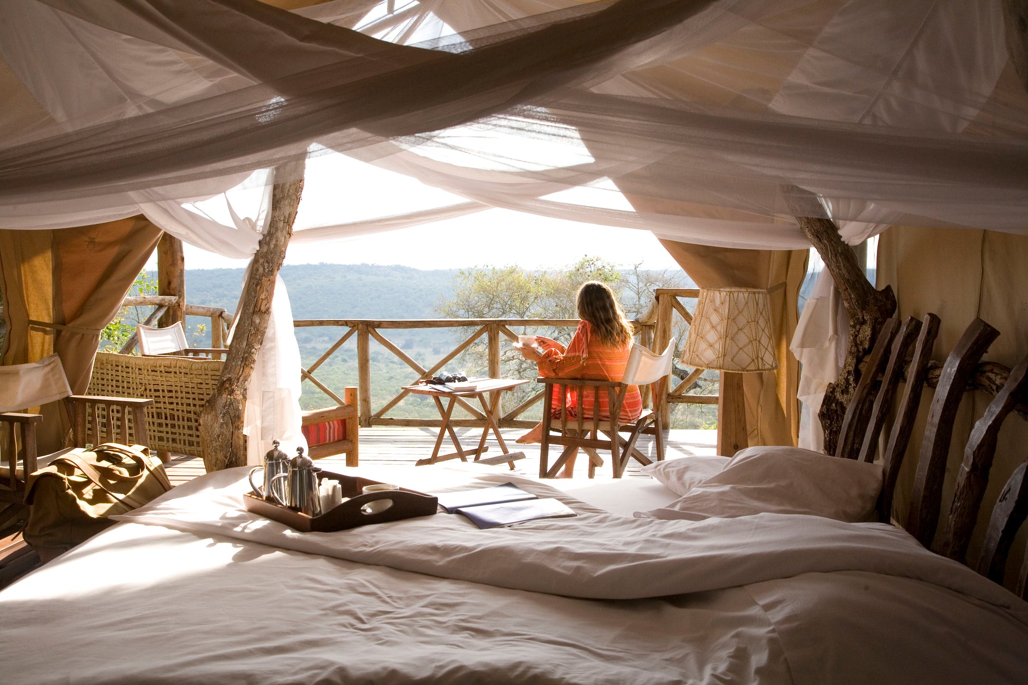 Tented Room with Thatched Roof, Wooden Floor and built Bathroom