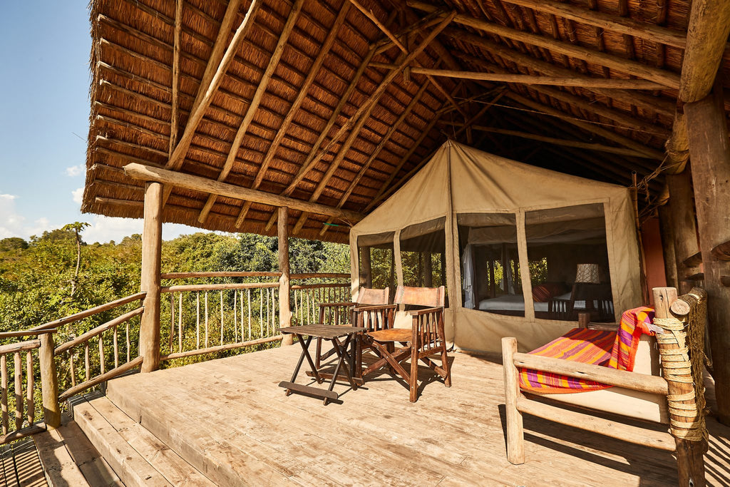 Tented Room with Thatched Roof, Wooden Floor and built Bathroom