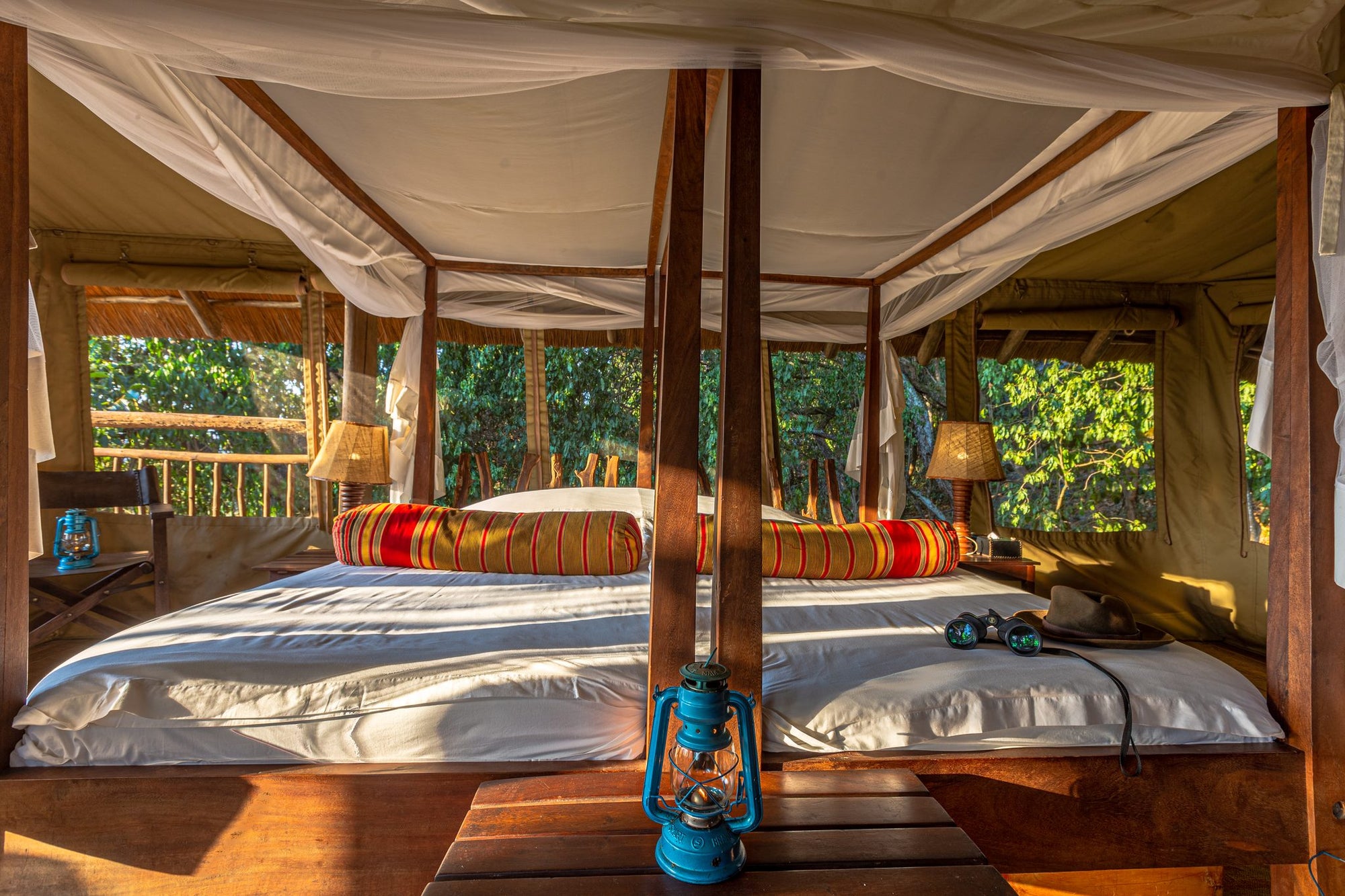 Tented Room with Thatched Roof, Wooden Floor and built Bathroom