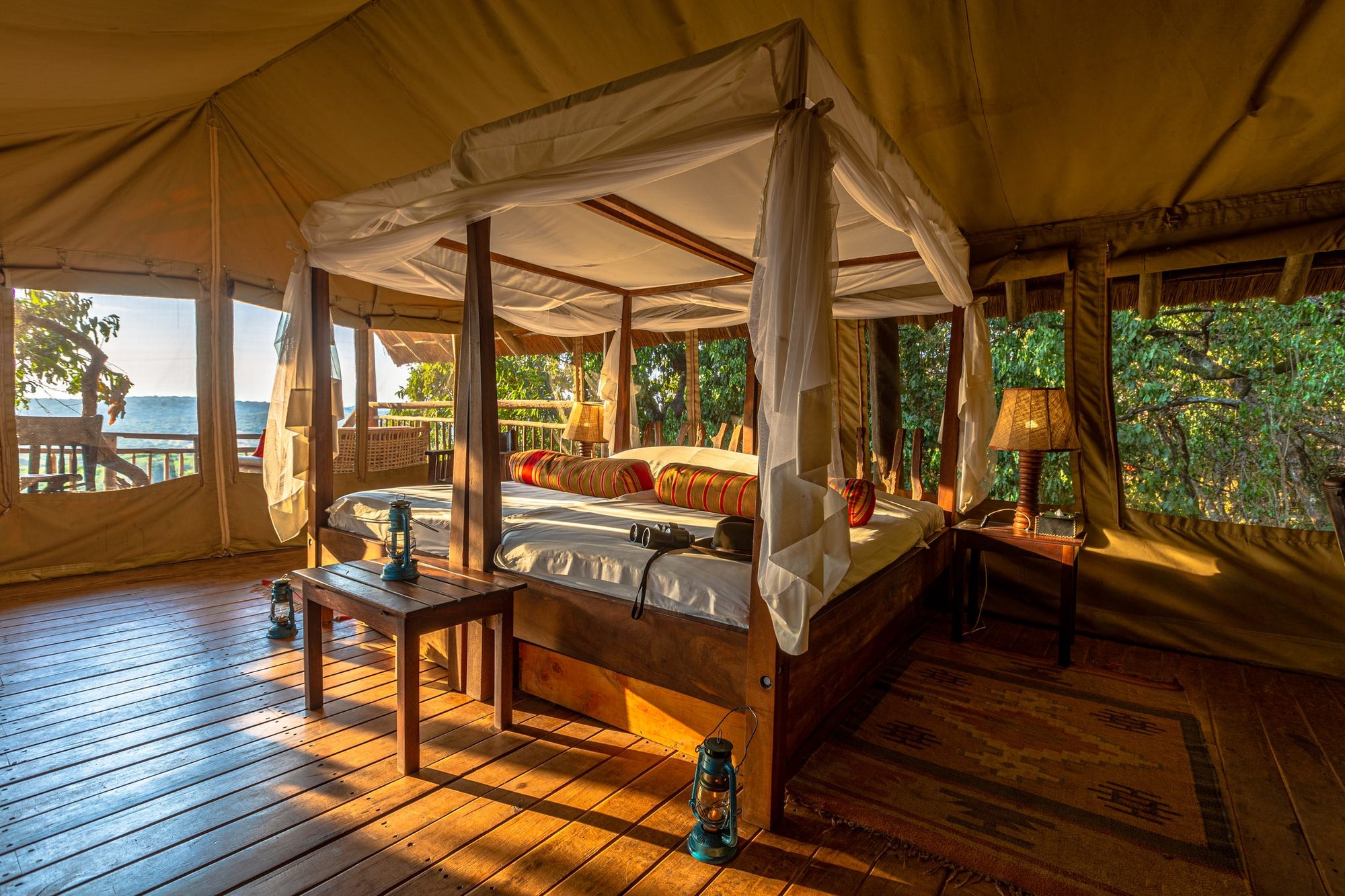 Tented Room with Thatched Roof, Wooden Floor and built Bathroom
