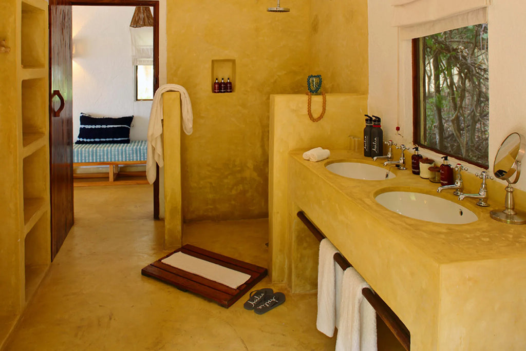 Rubondo Island Camp - Guest bathroom at Rubondo Island Camp, Lake Victoria, Tanzania, Tanzania.