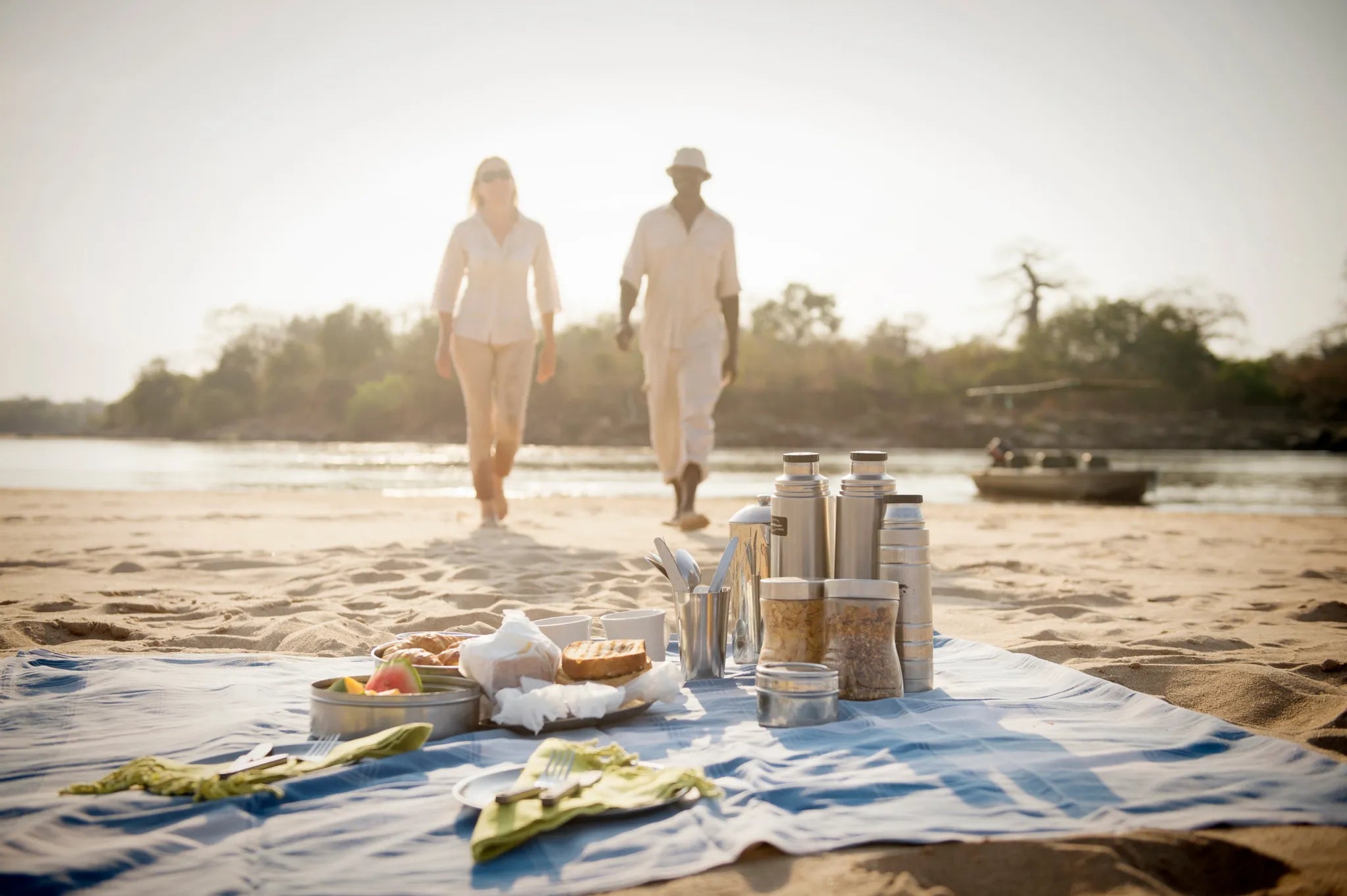Breakfast on the sandbank at Sand Rivers Selous, Nyerere National Park, Tanzania.