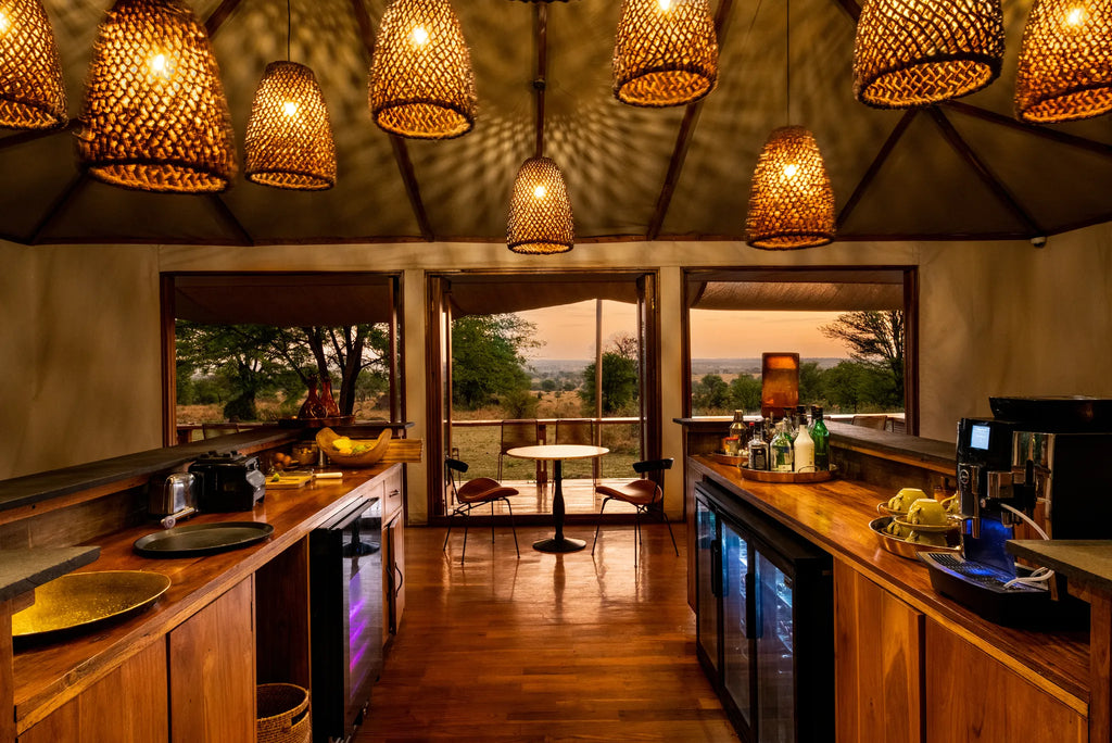 Sayari - Bar area and view of deck at Sayari, Northern Serengeti, Tanzania.