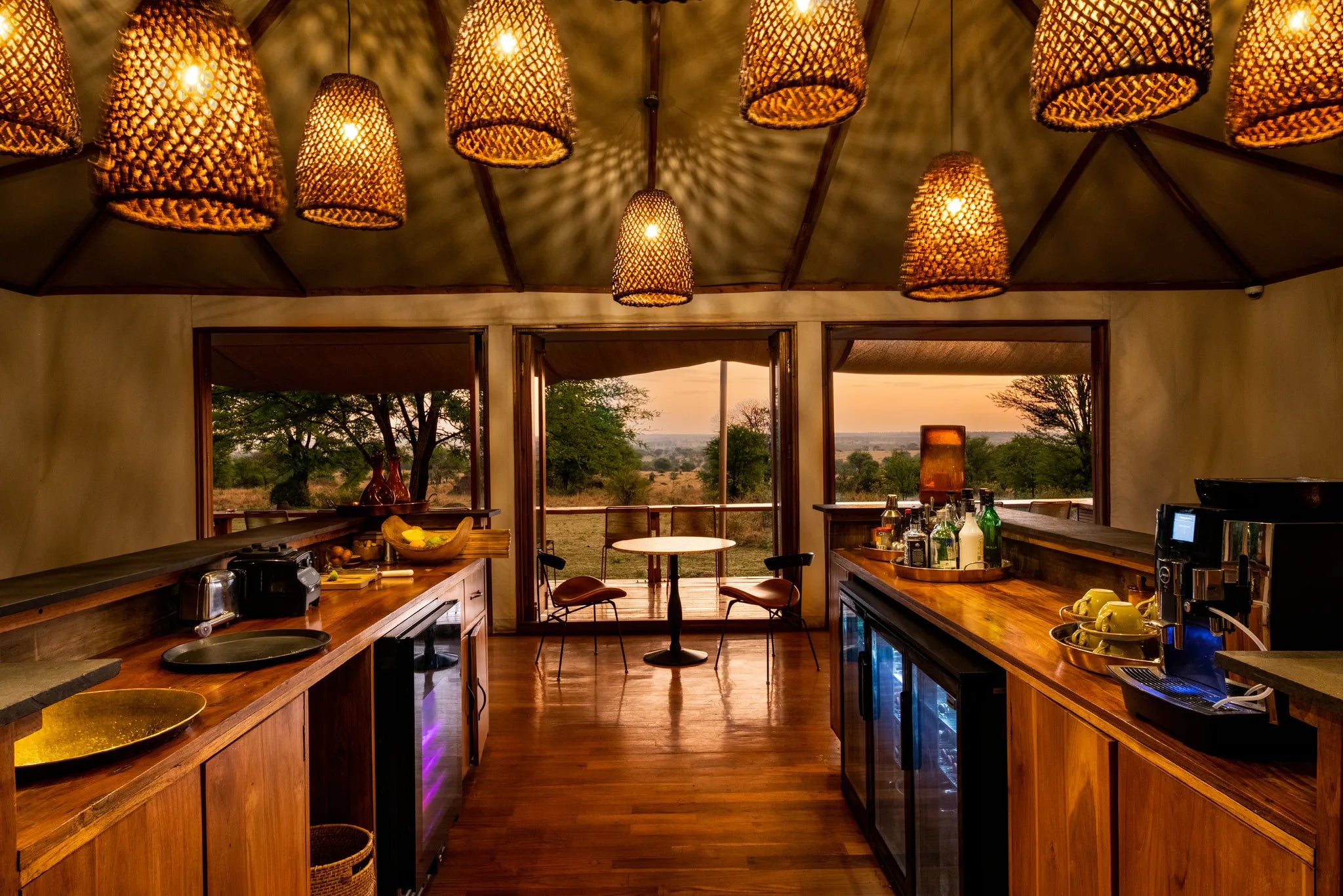 Sayari - Bar area and view of deck at Sayari, Northern Serengeti, Tanzania.