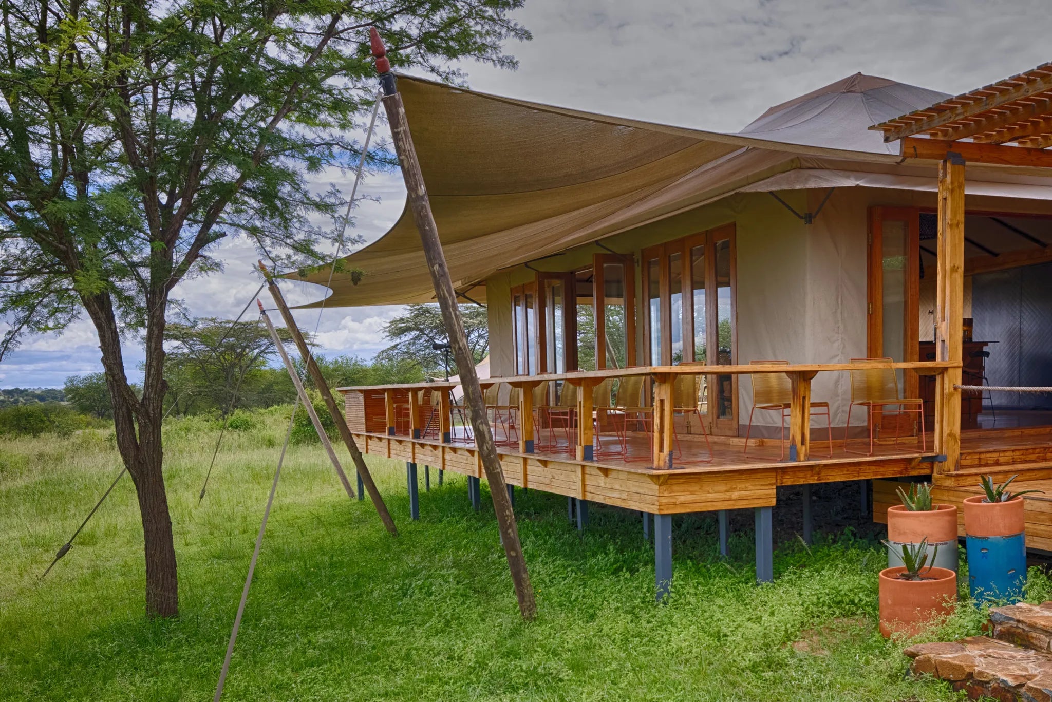 Sayari - deck leading from the bar area at Sayari, Northern Serengeti, Tanzania.