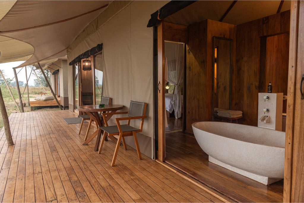 Sayari - Family tent deck area at Sayari, Northern Serengeti, Tanzania.