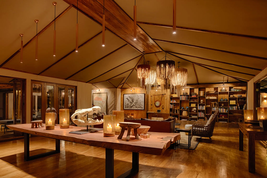 Sayari - lounge area with information about the great migration and local Kuria tribe at Sayari, Northern Serengeti, Tanza...