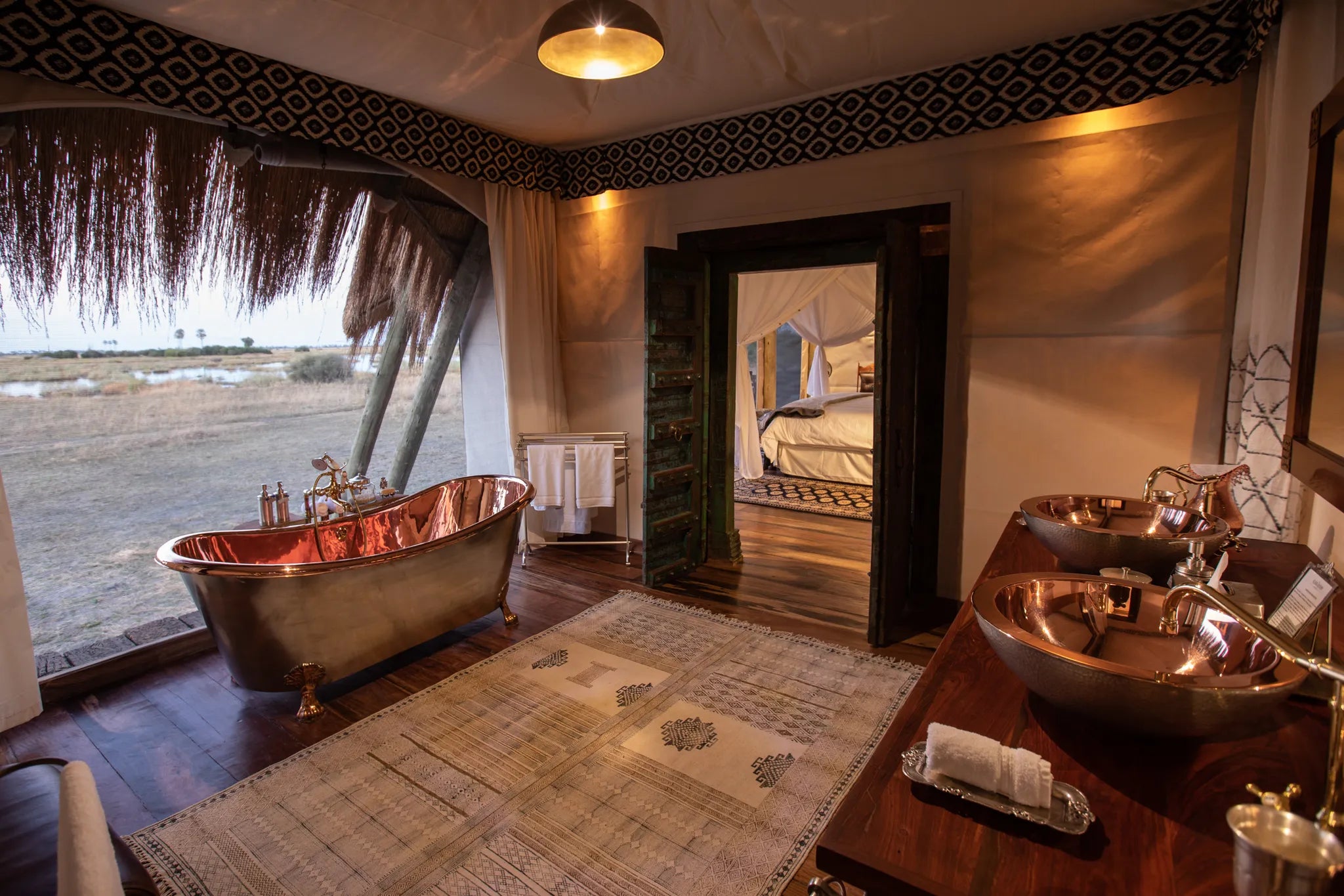 Selinda Camp Bathroom at Selinda Camp, Selinda Reserve, Botswana.