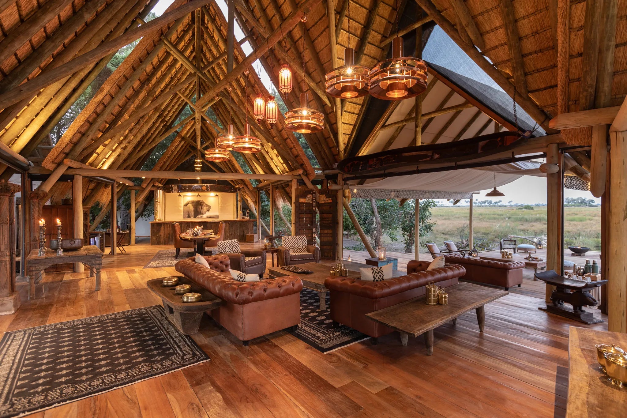 Selinda Camp Common Area at Selinda Camp, Selinda Reserve, Botswana.