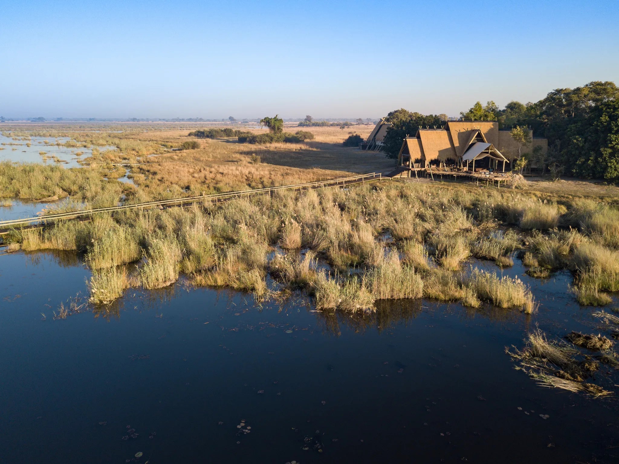 Selinda Camp from the Air at Selinda Camp, Selinda Reserve, Botswana.