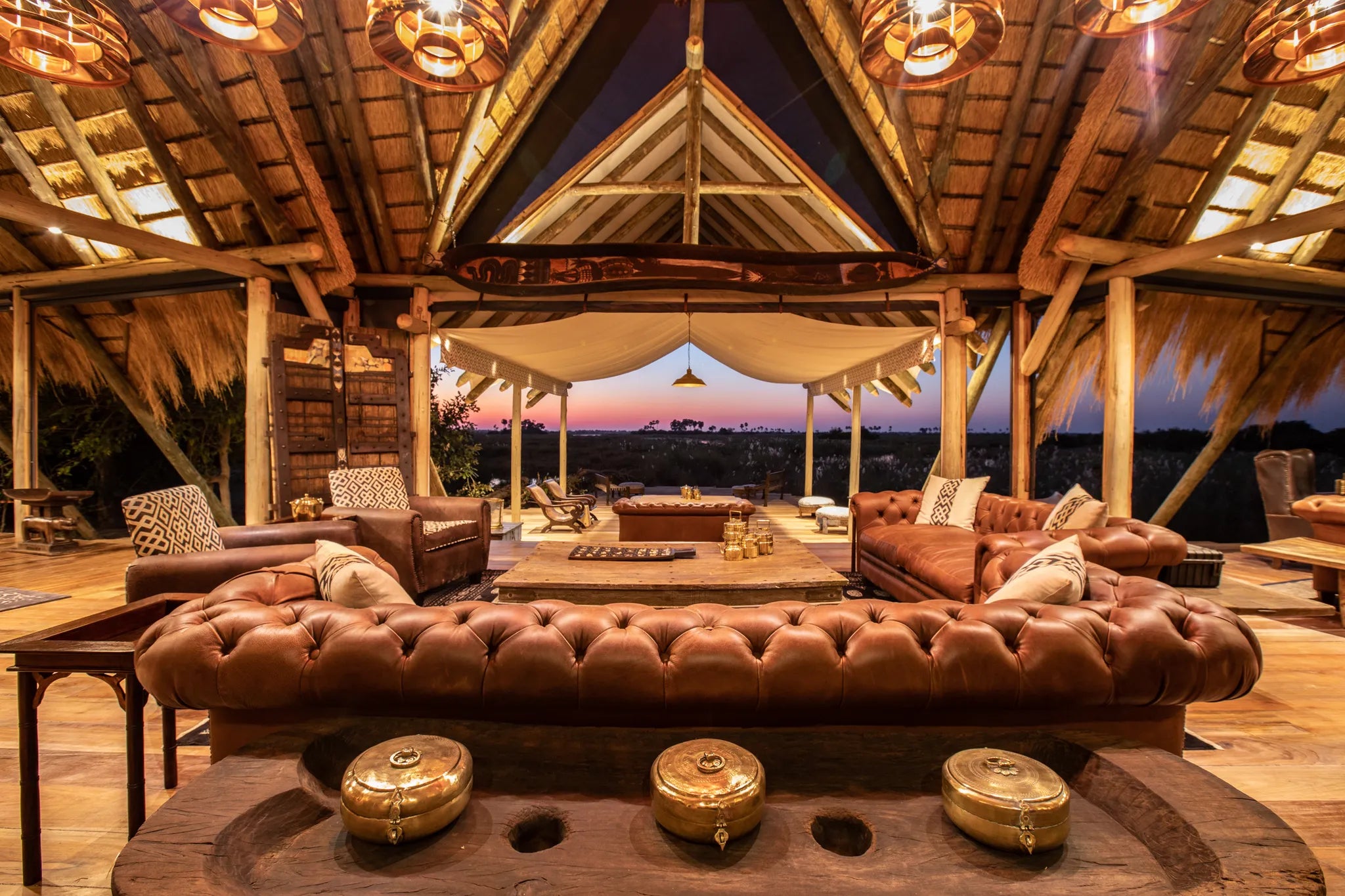 Views at Sunset from Selinda Camp at Selinda Camp, Selinda Reserve, Botswana.