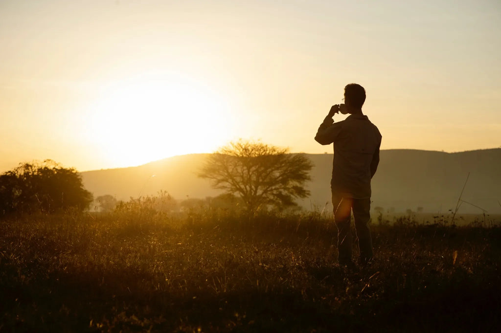 Early morning coffee at Serengeti Safari Camp North, Northern Serengeti, Tanzania.