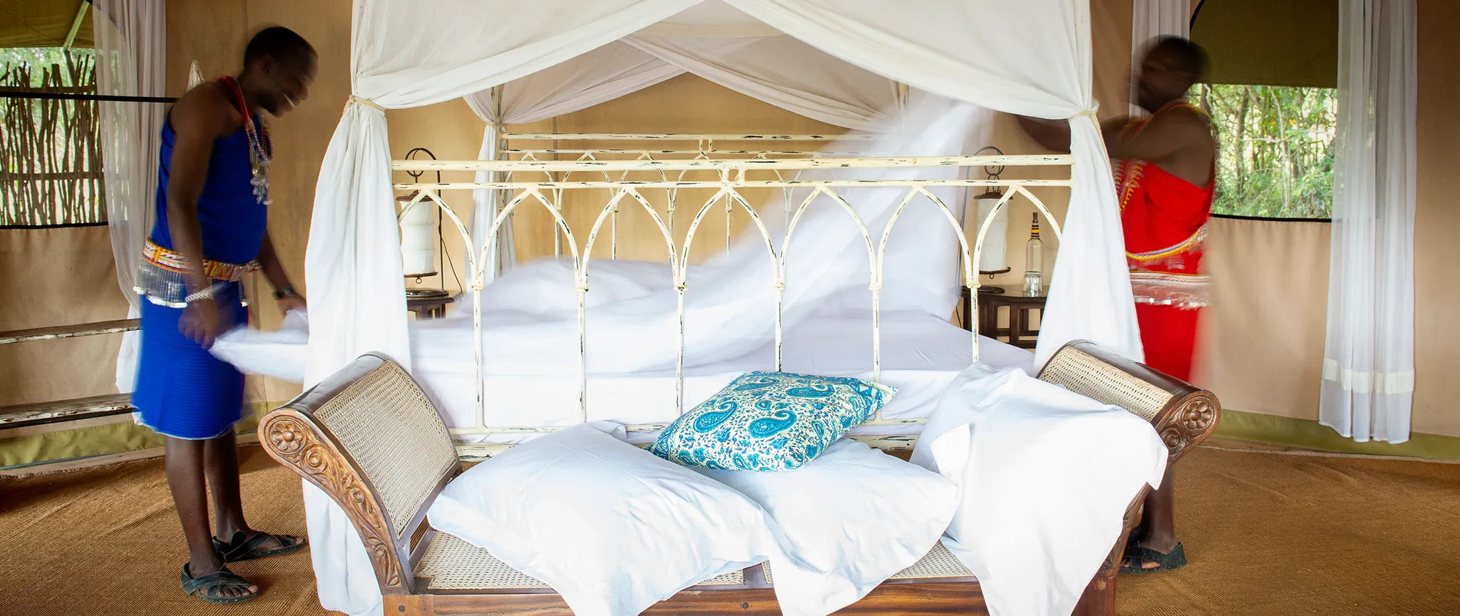 Changing linens at Serian The Original, Mara North Conservancy, Kenya.