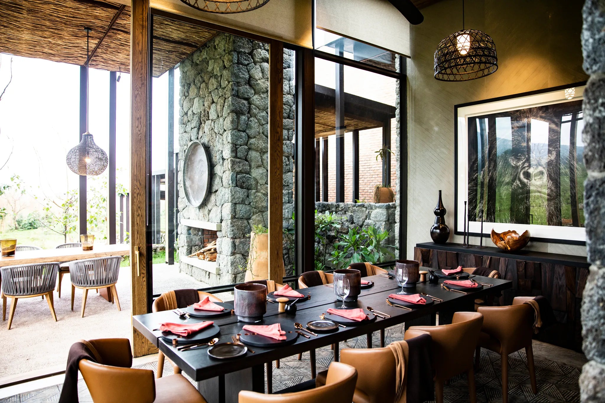 Singita Kataza House - Dining Area at Singita Kataza House, Volcanoes National Park, Rwanda.
