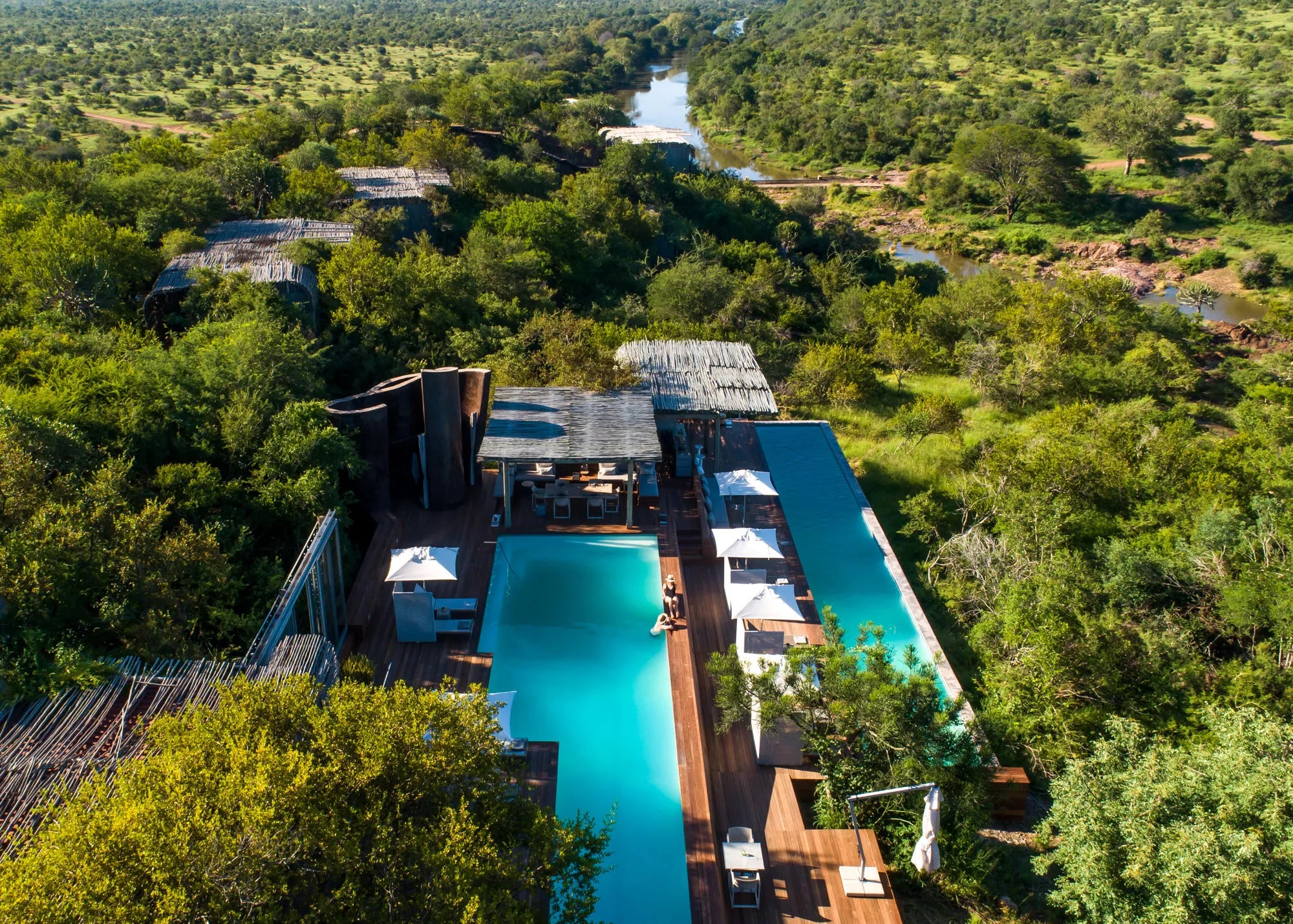Singita Lebombo Aerial View at Singita Lebombo Lodge, Kruger National Park, South Africa.